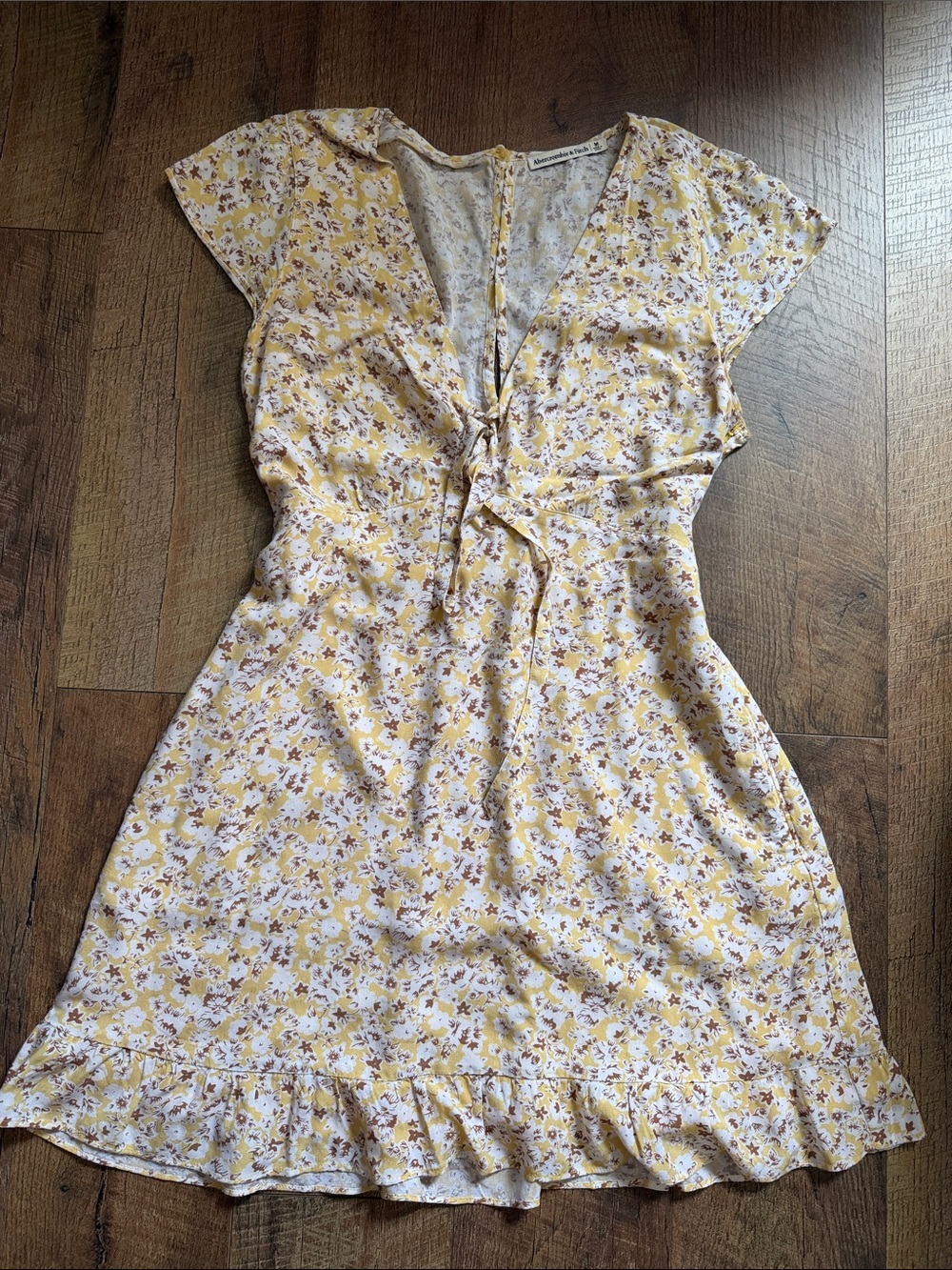 Abercrombie & Fitch Yellow Floral Tie-Front Mini Dress
